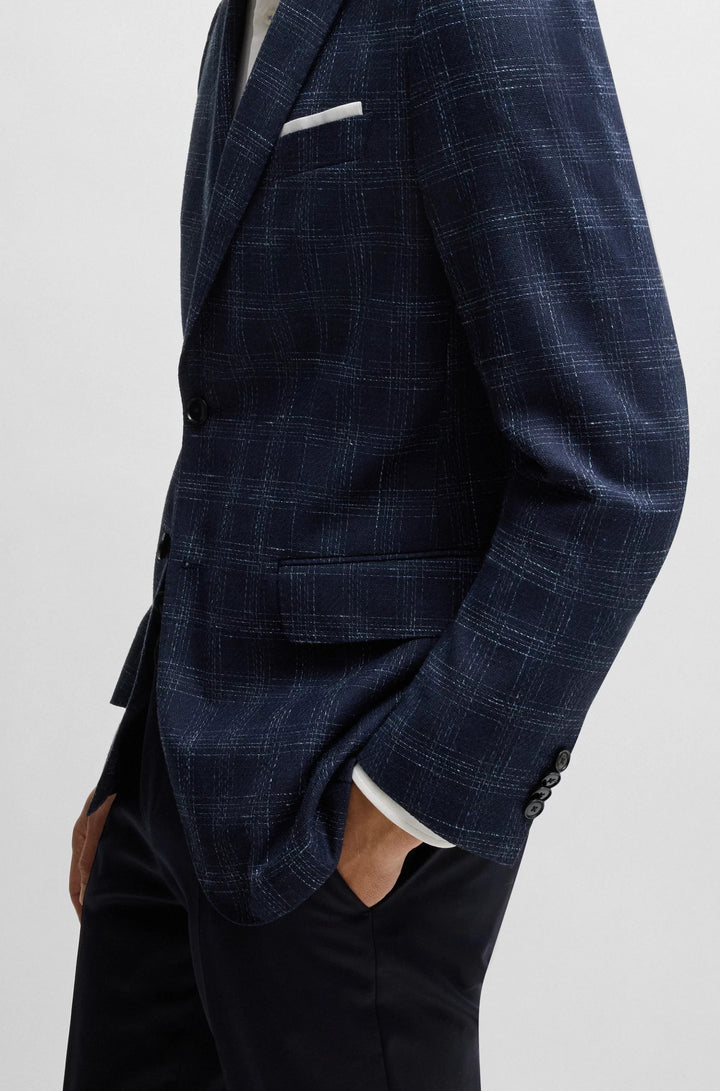Boss Slim-fit suit jacket in a checked wool blend