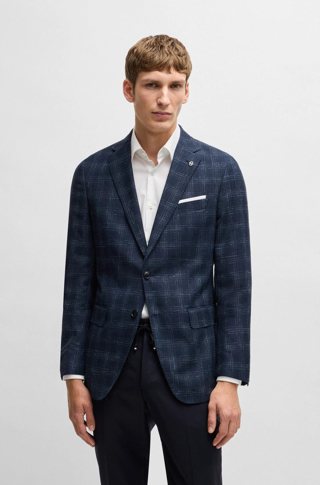 Boss Slim-fit suit jacket in a checked wool blend