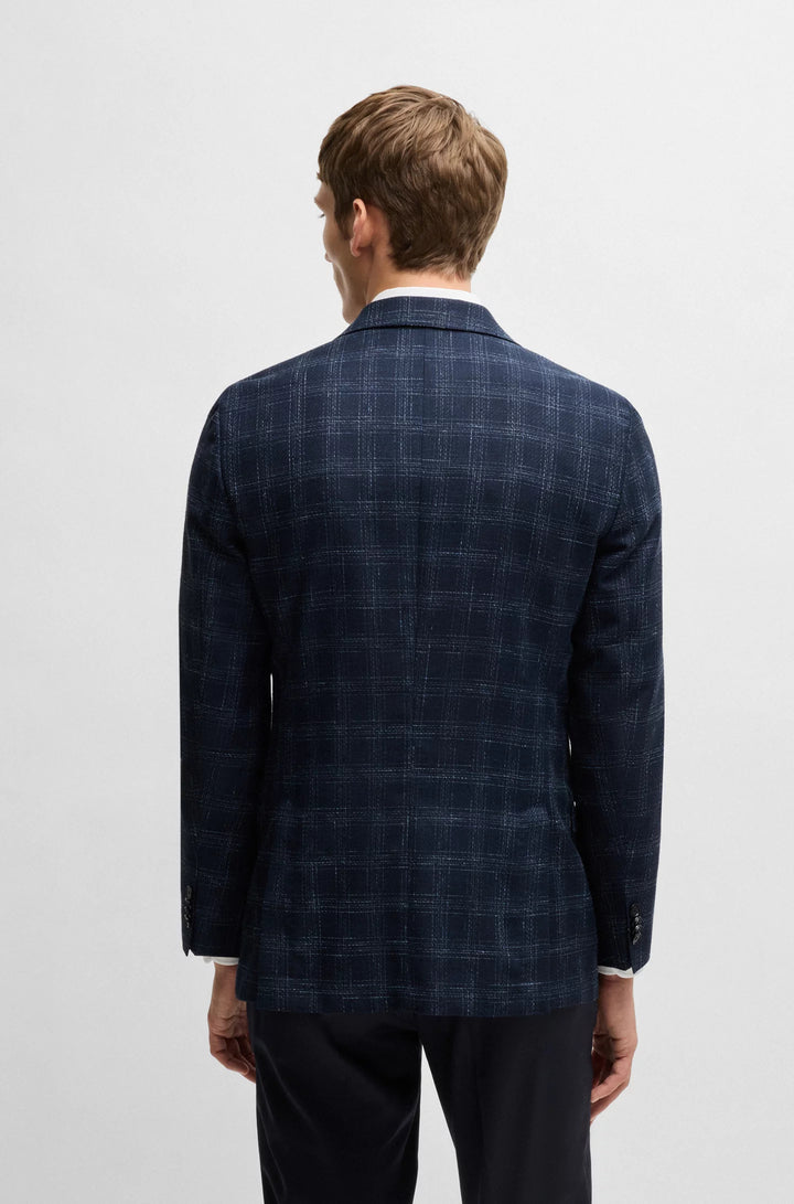 Boss Slim-fit suit jacket in a checked wool blend