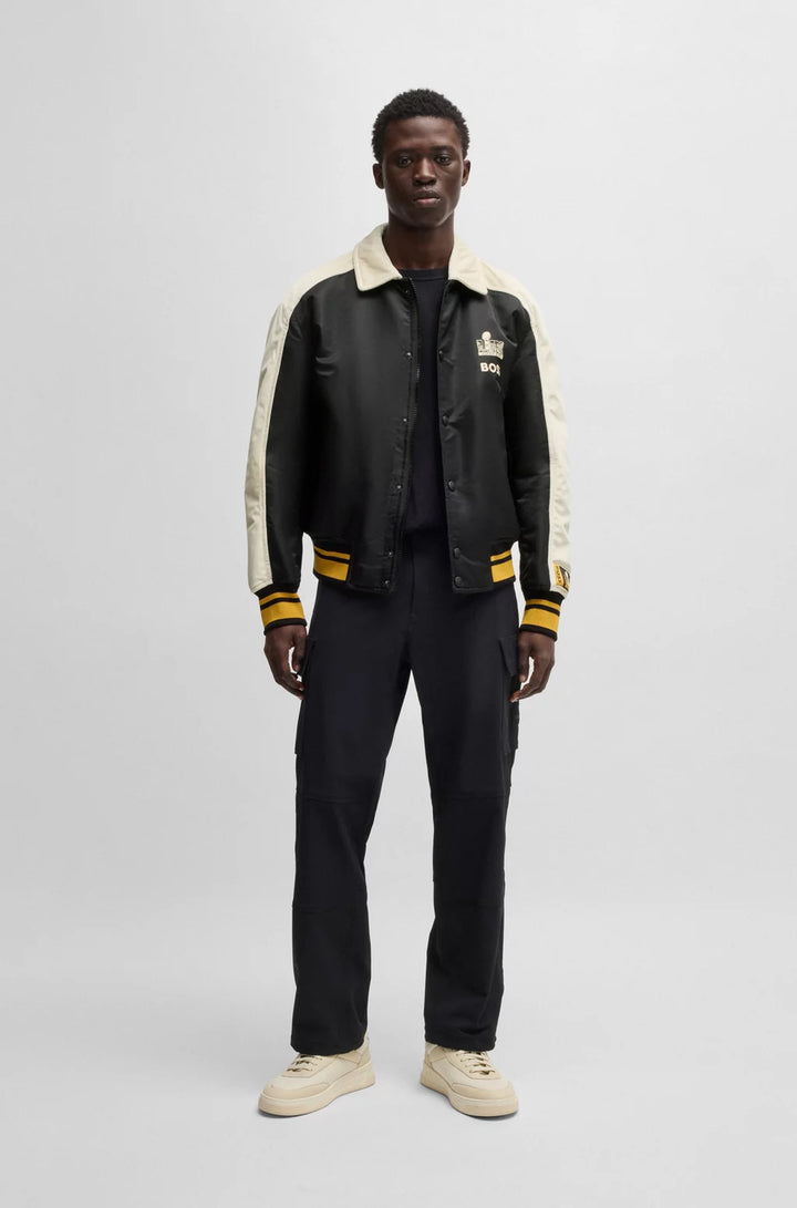 BOSS x NFL bomber jacket with velvet trims