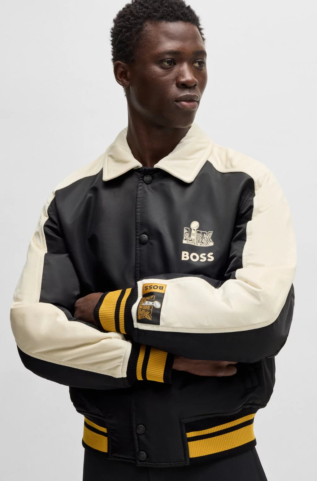 BOSS x NFL bomber jacket with velvet trims