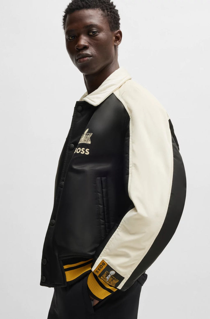 BOSS x NFL bomber jacket with velvet trims