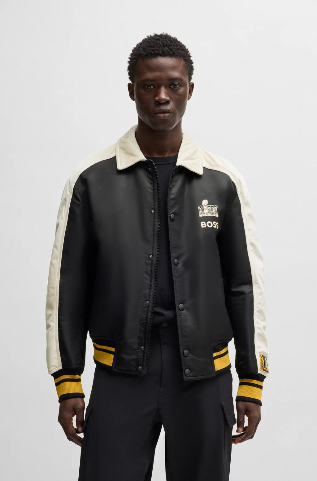 BOSS x NFL bomber jacket with velvet trims
