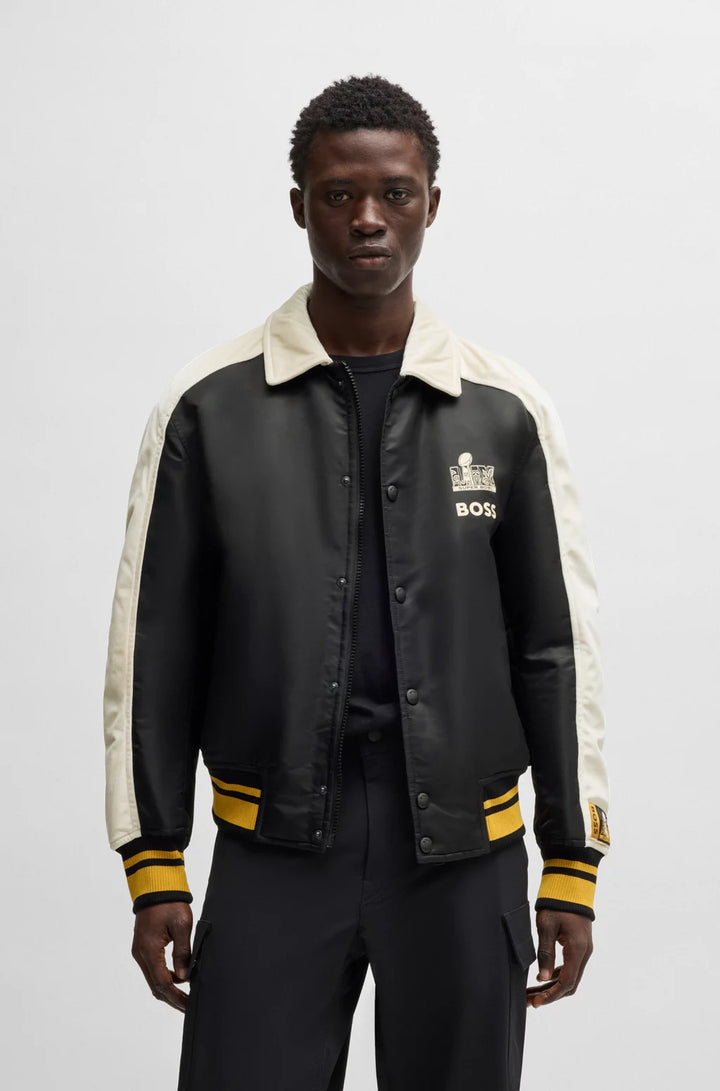 BOSS x NFL bomber jacket with velvet trims