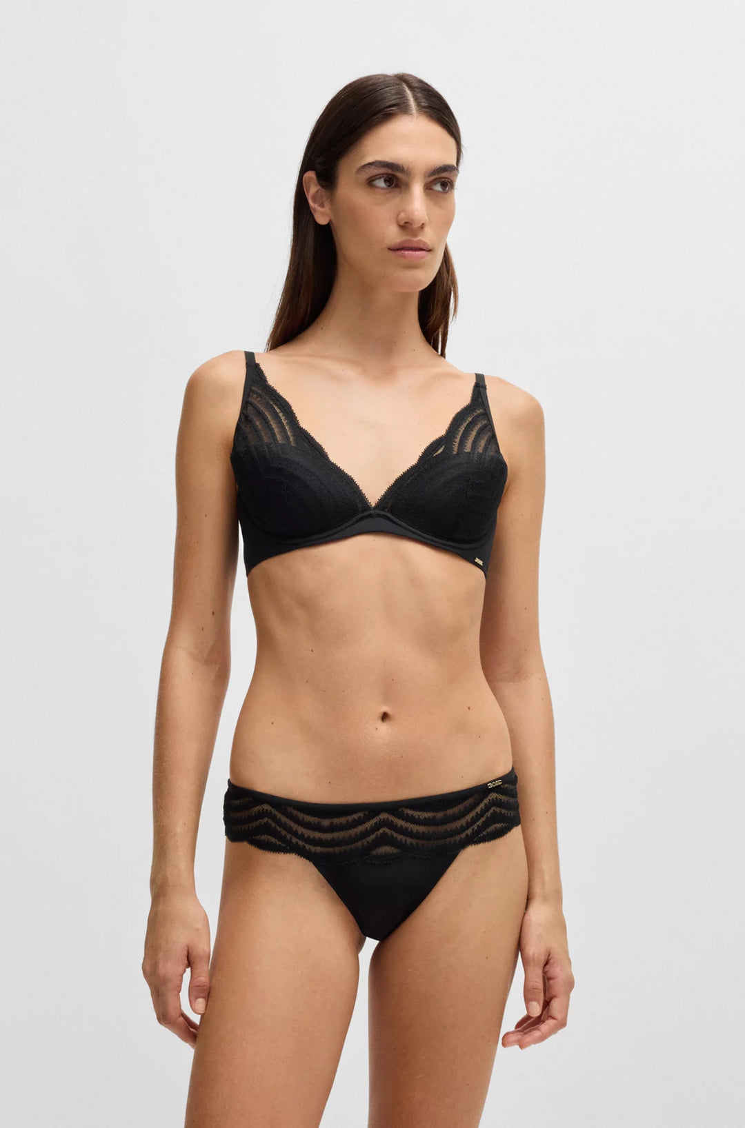 BOSS Lace-trim thong with logo detail