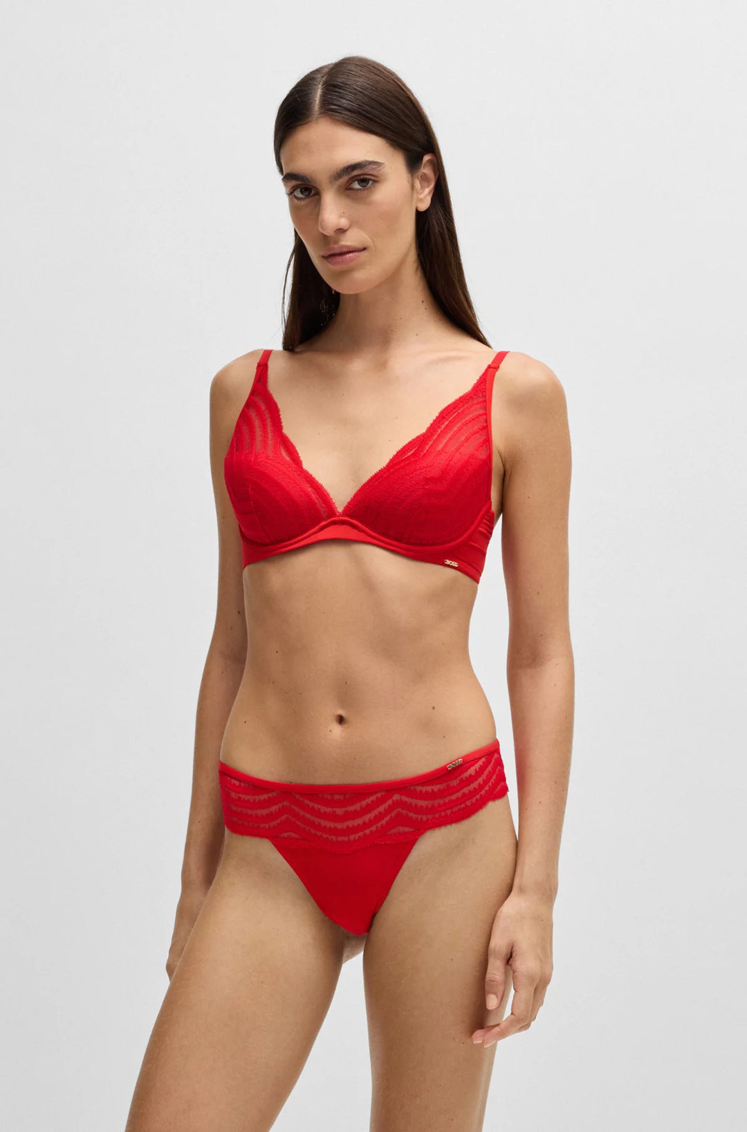BOSS Lace-trim thong with logo detail