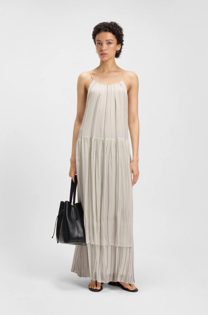 BOSS TIERED STRIPED DRESS WITH SILK