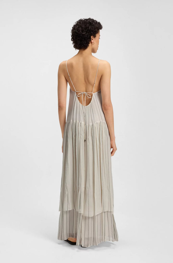 BOSS TIERED STRIPED DRESS WITH SILK