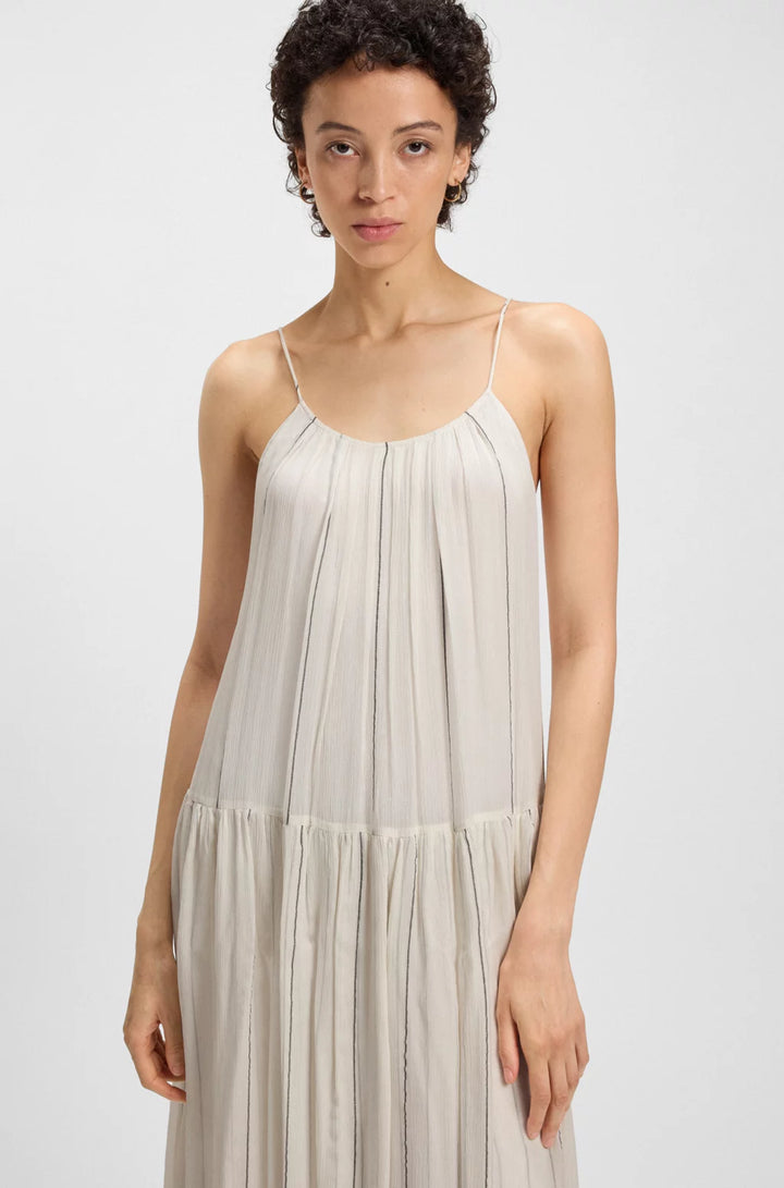 BOSS TIERED STRIPED DRESS WITH SILK