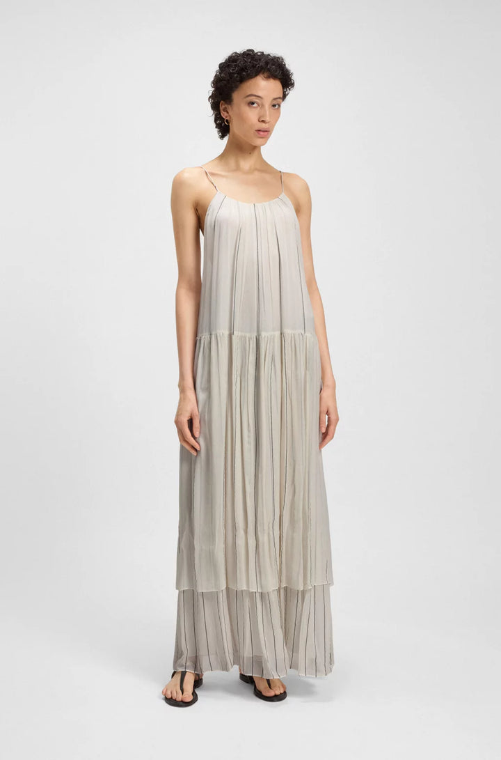 BOSS TIERED STRIPED DRESS WITH SILK
