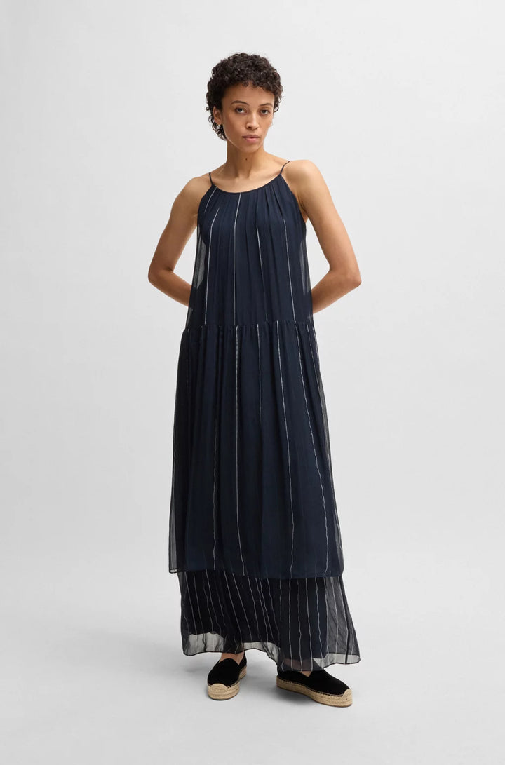BOSS TIERED STRIPED DRESS WITH SILK
