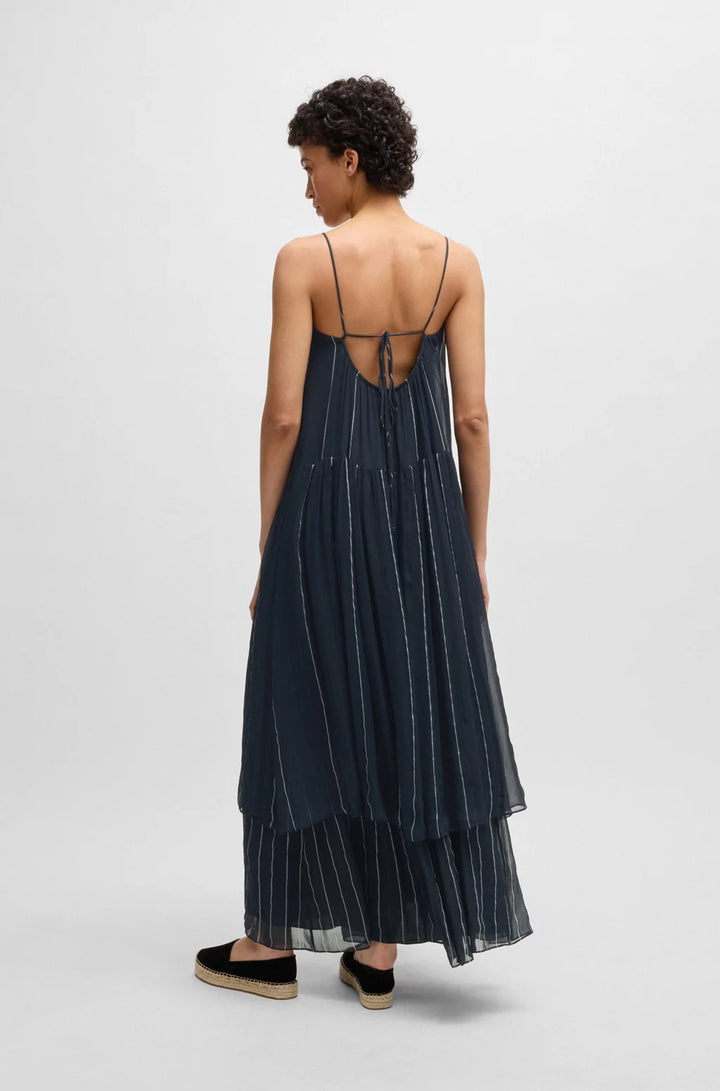 BOSS TIERED STRIPED DRESS WITH SILK