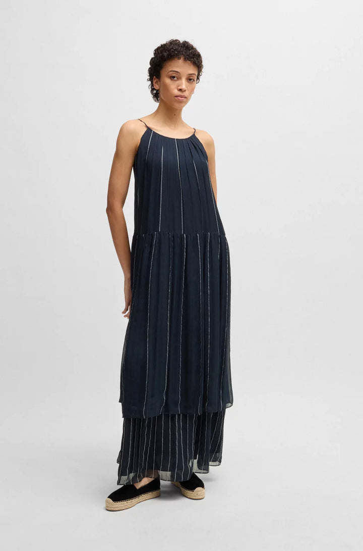 BOSS TIERED STRIPED DRESS WITH SILK