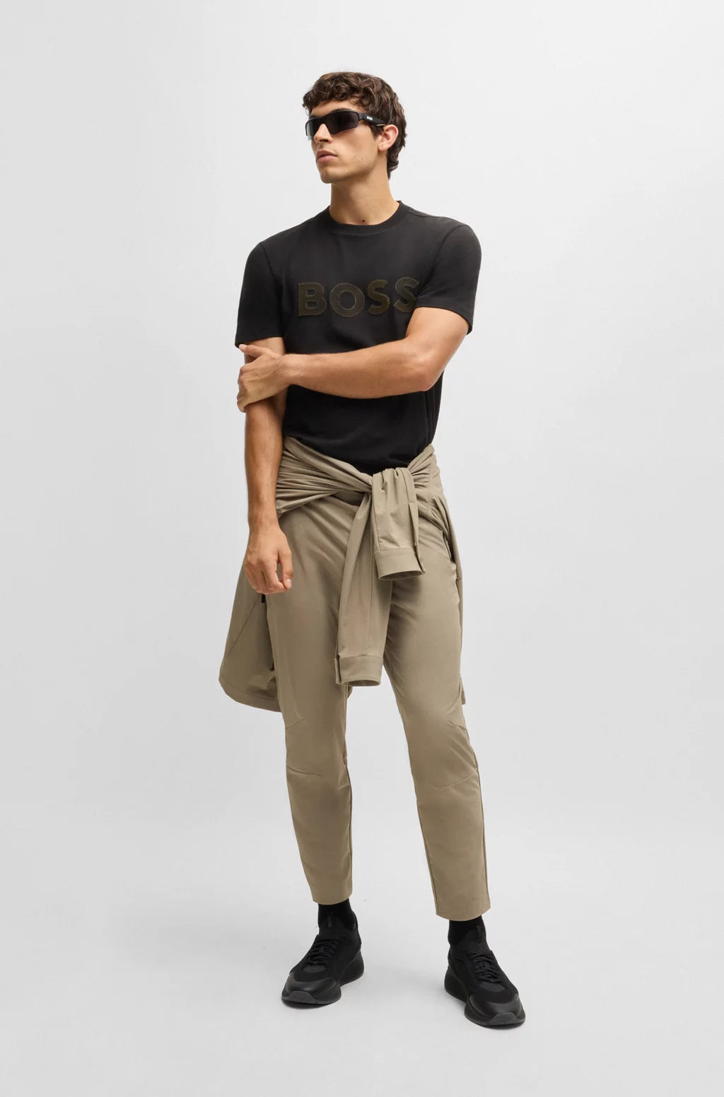 BOSS STRETCH-COTTON T-SHIRT WITH LARGE LOGO