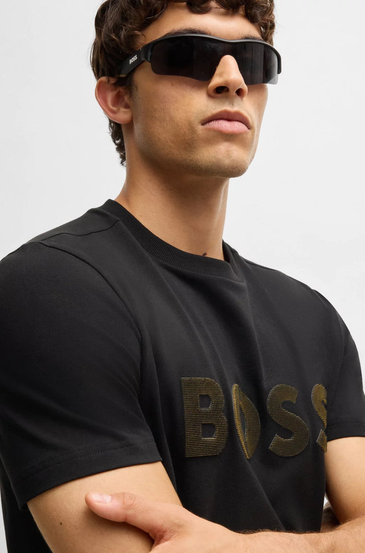 BOSS STRETCH-COTTON T-SHIRT WITH LARGE LOGO