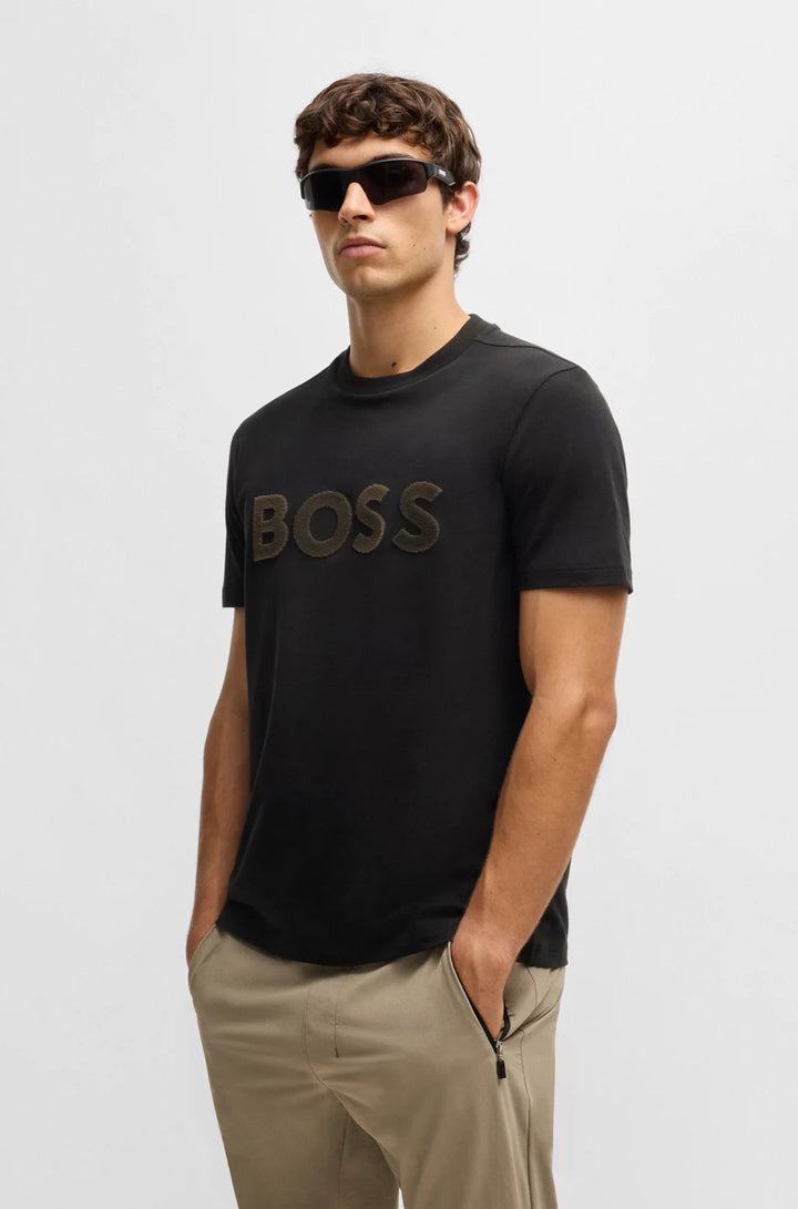 BOSS STRETCH-COTTON T-SHIRT WITH LARGE LOGO
