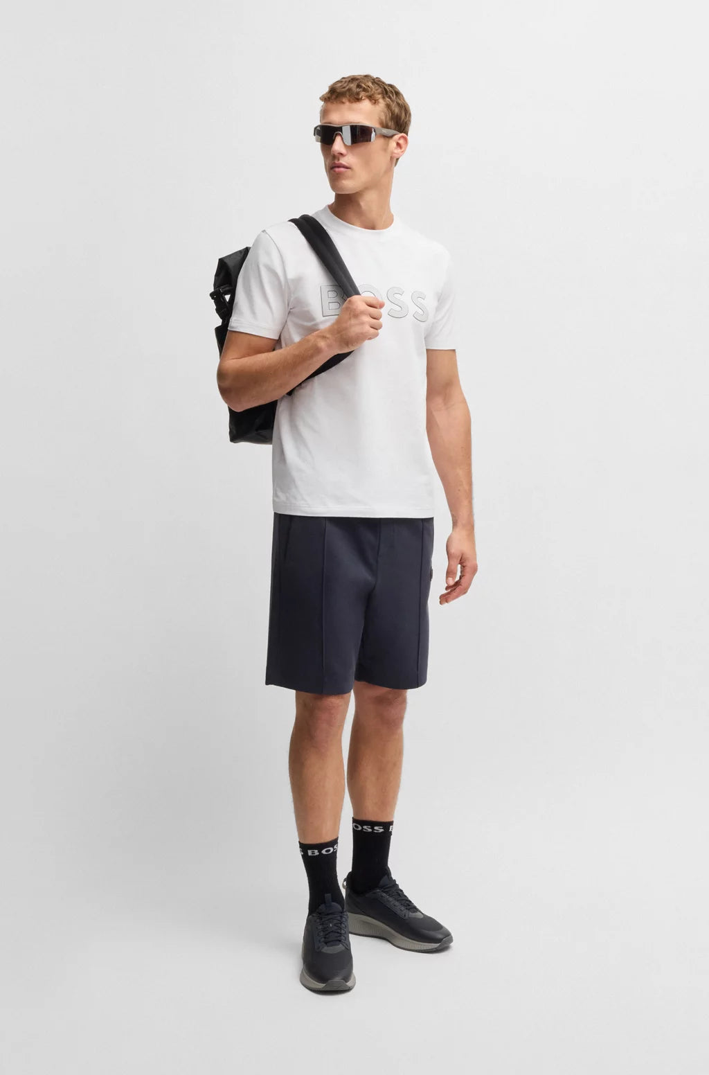 BOSS STRETCH-COTTON T-SHIRT WITH LARGE LOGO