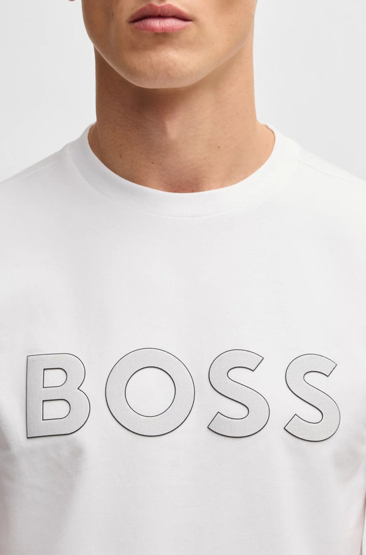 BOSS STRETCH-COTTON T-SHIRT WITH LARGE LOGO