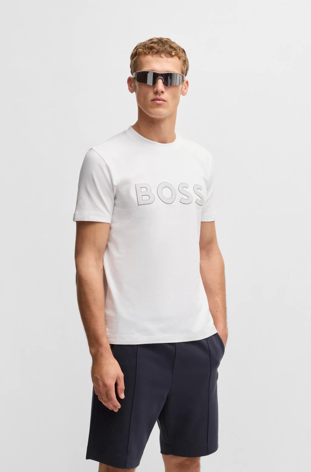 BOSS STRETCH-COTTON T-SHIRT WITH LARGE LOGO