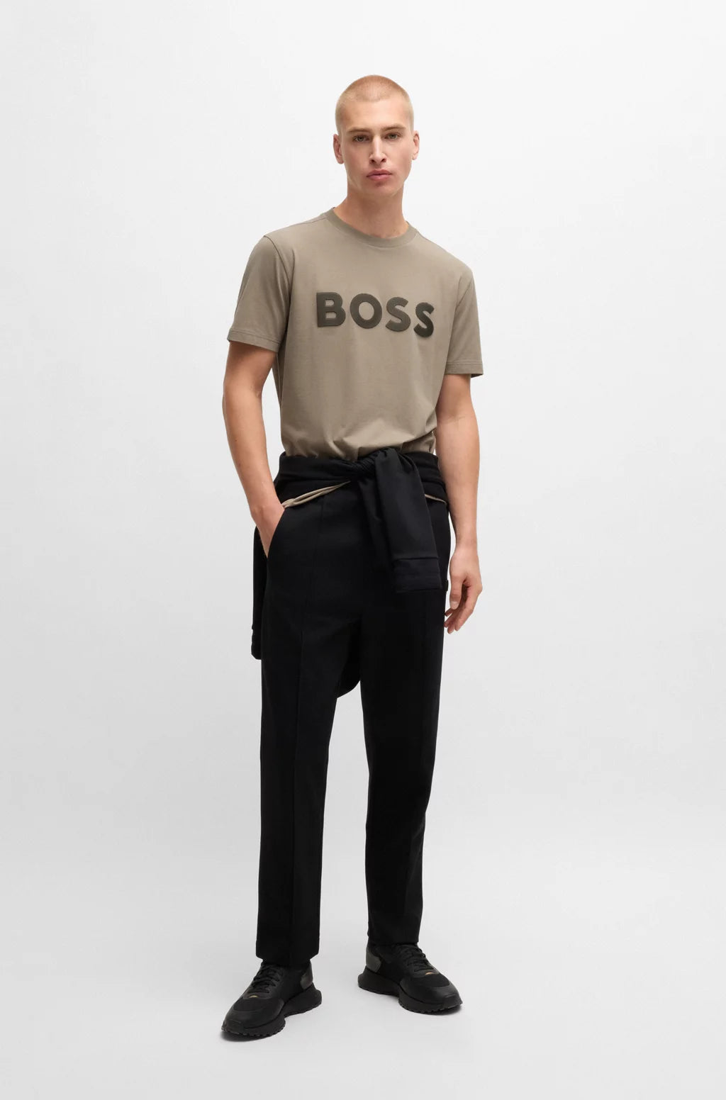 BOSS STRETCH-COTTON T-SHIRT WITH LARGE LOGO