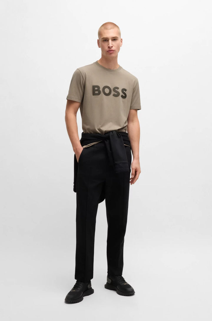 BOSS STRETCH-COTTON T-SHIRT WITH LARGE LOGO