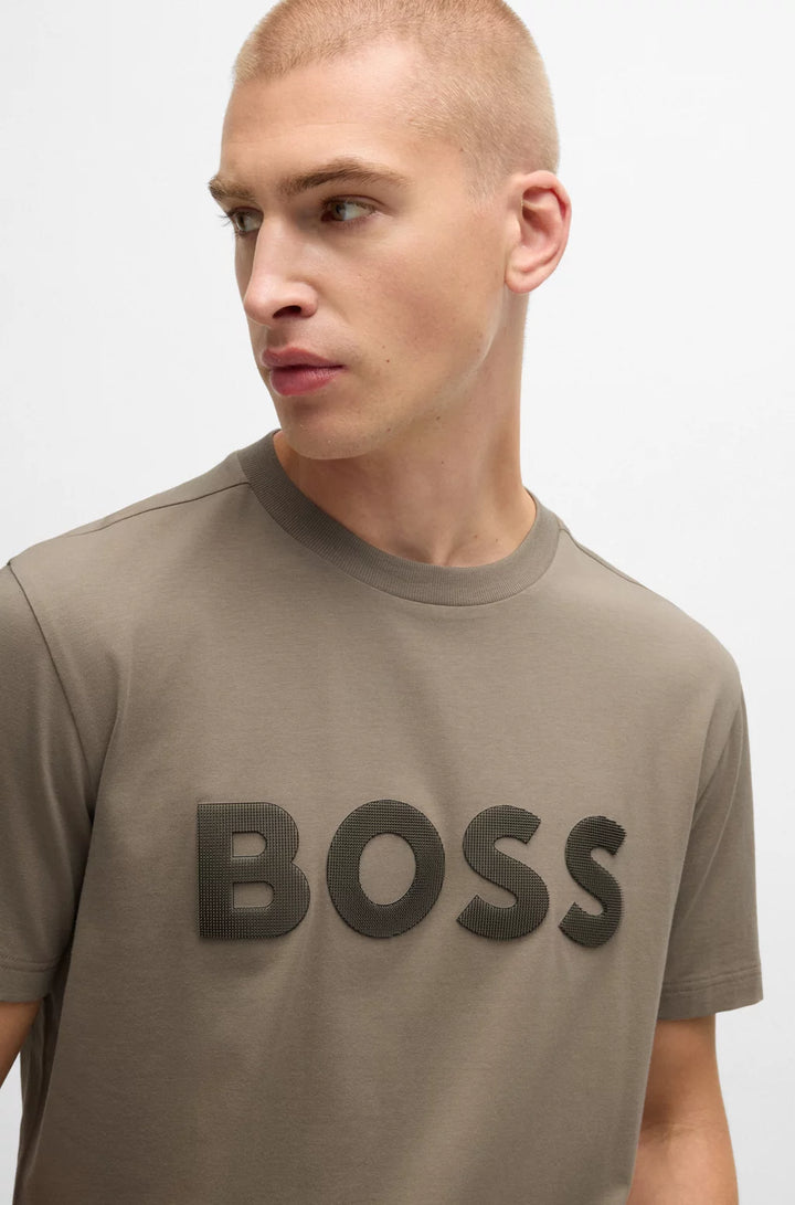 BOSS STRETCH-COTTON T-SHIRT WITH LARGE LOGO
