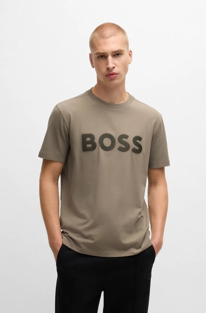 BOSS STRETCH-COTTON T-SHIRT WITH LARGE LOGO