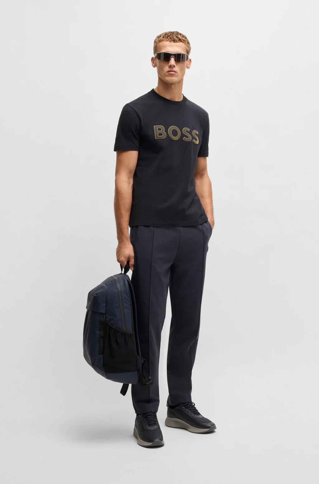 BOSS STRETCH-COTTON T-SHIRT WITH LARGE LOGO