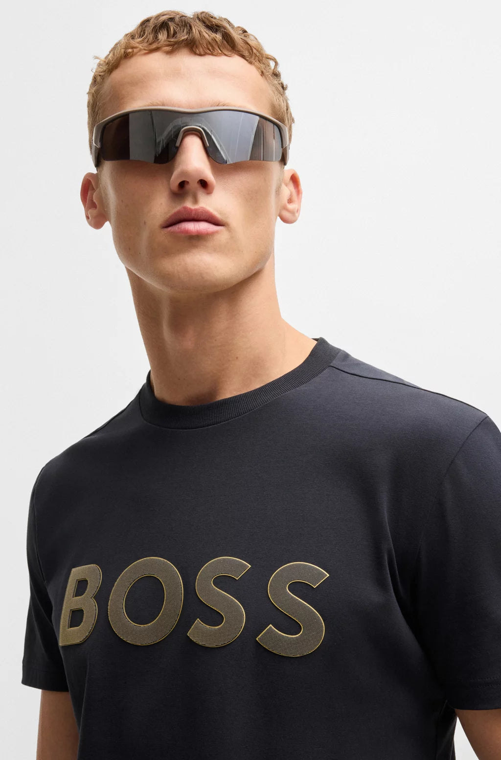 BOSS STRETCH-COTTON T-SHIRT WITH LARGE LOGO