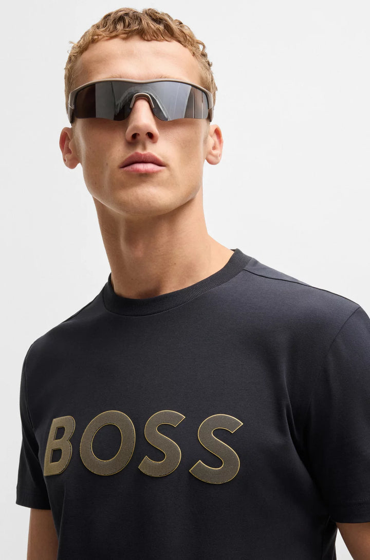 BOSS STRETCH-COTTON T-SHIRT WITH LARGE LOGO