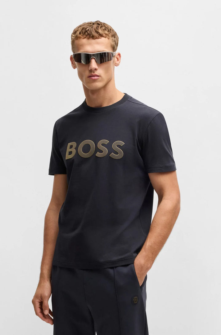 BOSS STRETCH-COTTON T-SHIRT WITH LARGE LOGO