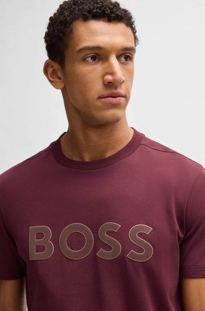 BOSS STRETCH-COTTON T-SHIRT WITH LARGE LOGO