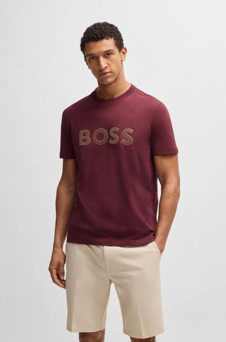 BOSS STRETCH-COTTON T-SHIRT WITH LARGE LOGO