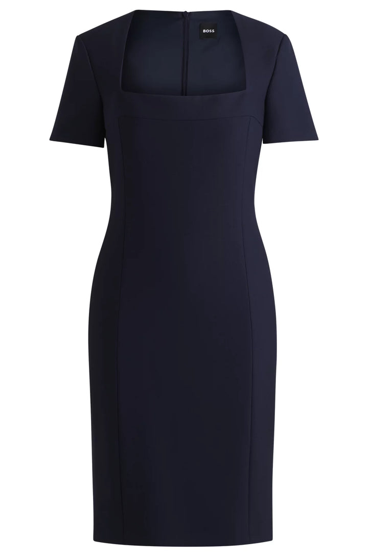 BOSS SQUARE-NECK SLIM-FIT DRESS IN STRETCH MATERIAL