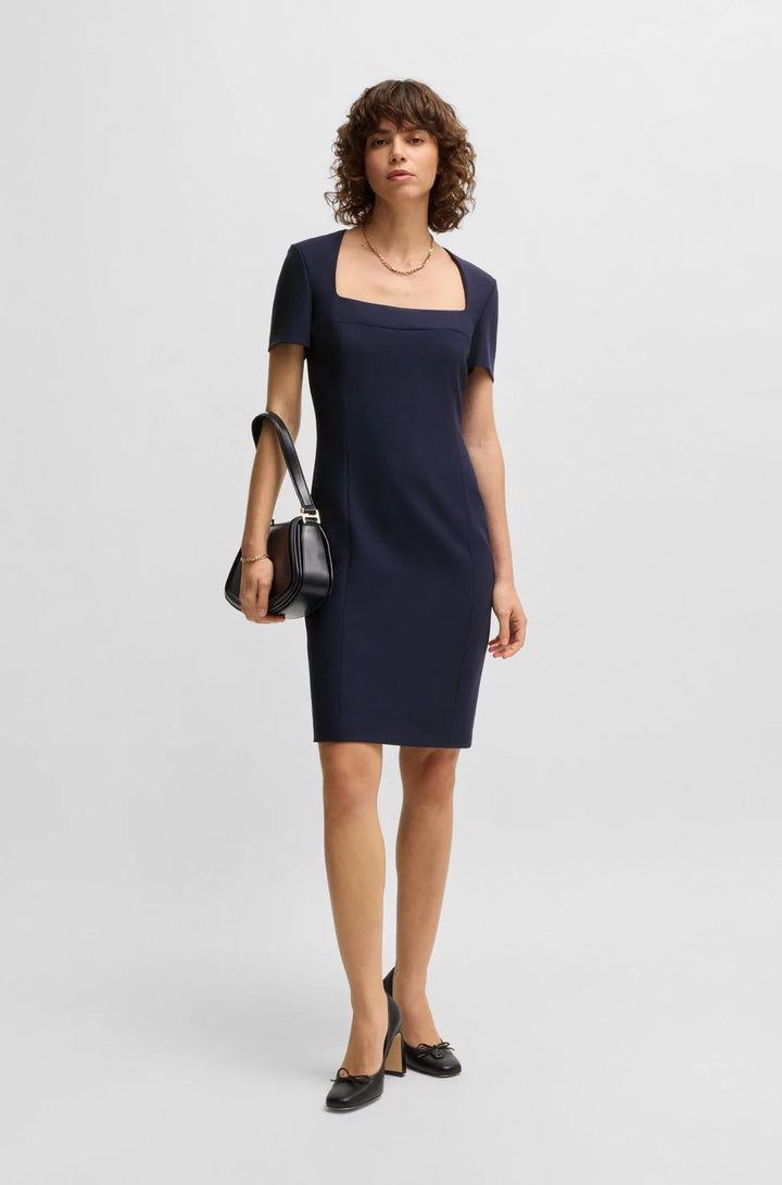 BOSS SQUARE-NECK SLIM-FIT DRESS IN STRETCH MATERIAL