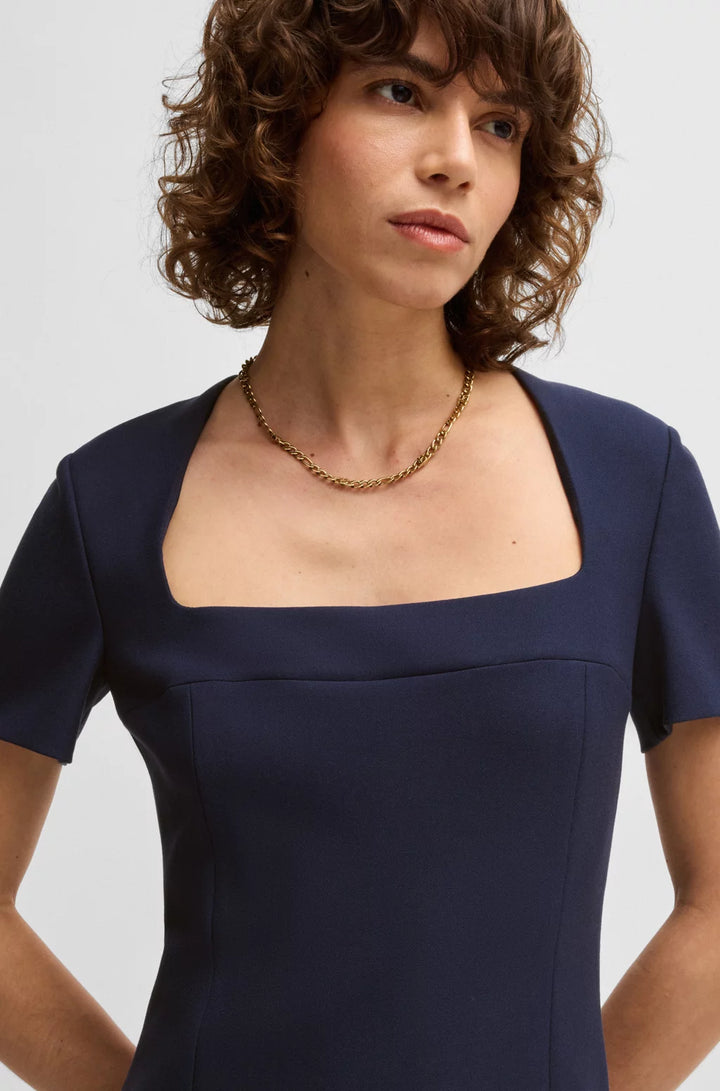 BOSS SQUARE-NECK SLIM-FIT DRESS IN STRETCH MATERIAL