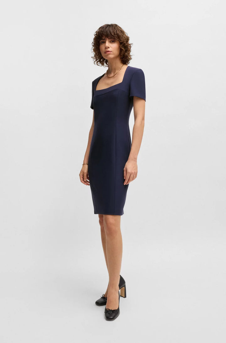 BOSS SQUARE-NECK SLIM-FIT DRESS IN STRETCH MATERIAL