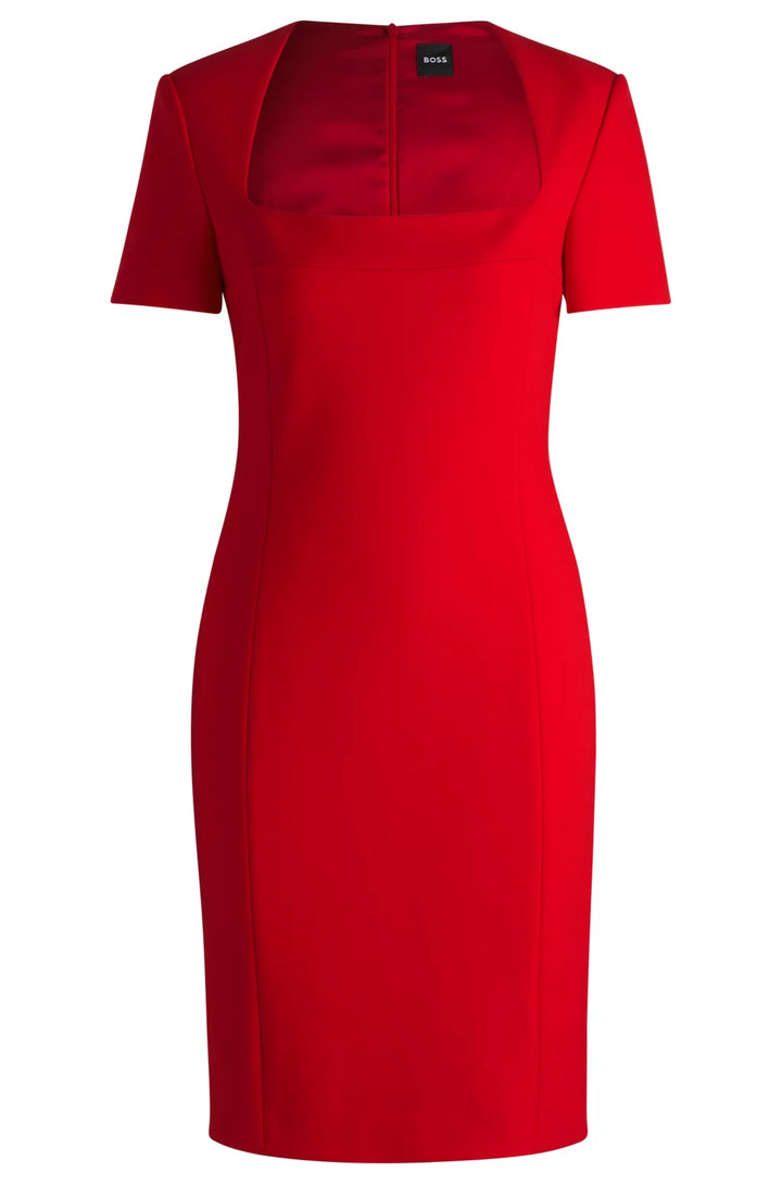 BOSS SQUARE-NECK SLIM-FIT DRESS IN STRETCH MATERIAL