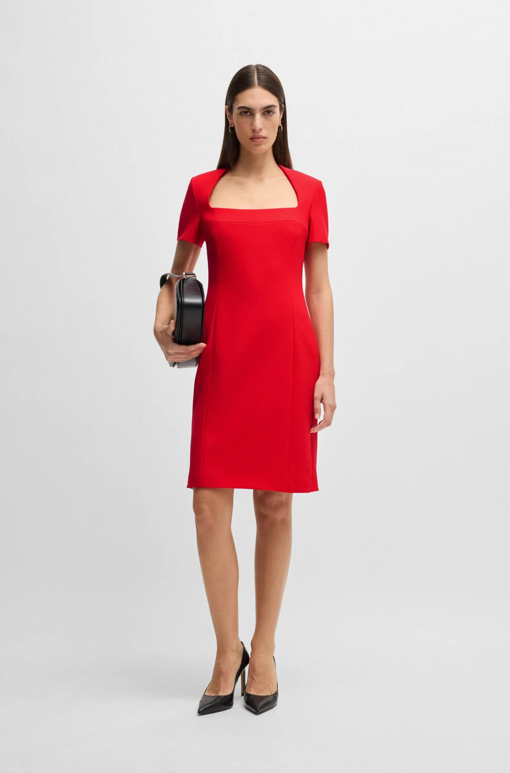 BOSS SQUARE-NECK SLIM-FIT DRESS IN STRETCH MATERIAL
