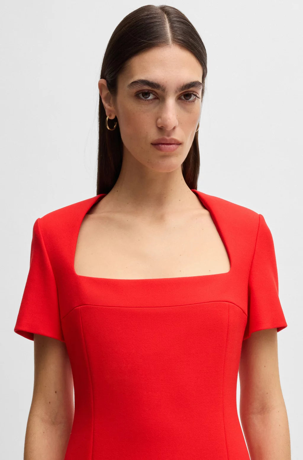 BOSS SQUARE-NECK SLIM-FIT DRESS IN STRETCH MATERIAL