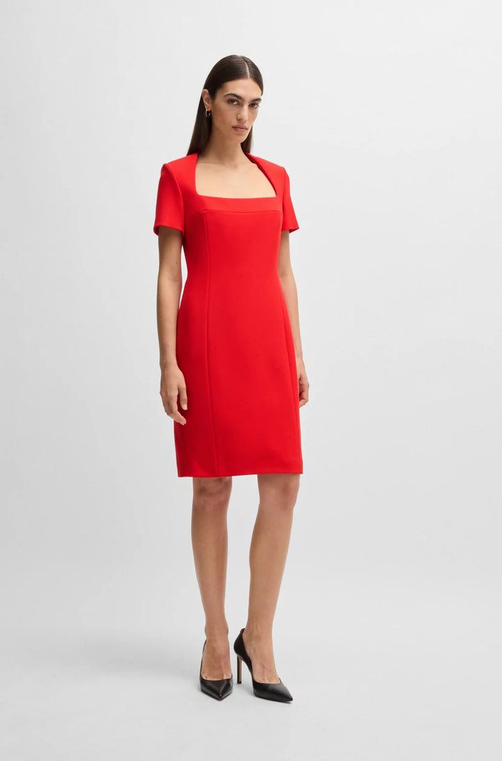 BOSS SQUARE-NECK SLIM-FIT DRESS IN STRETCH MATERIAL