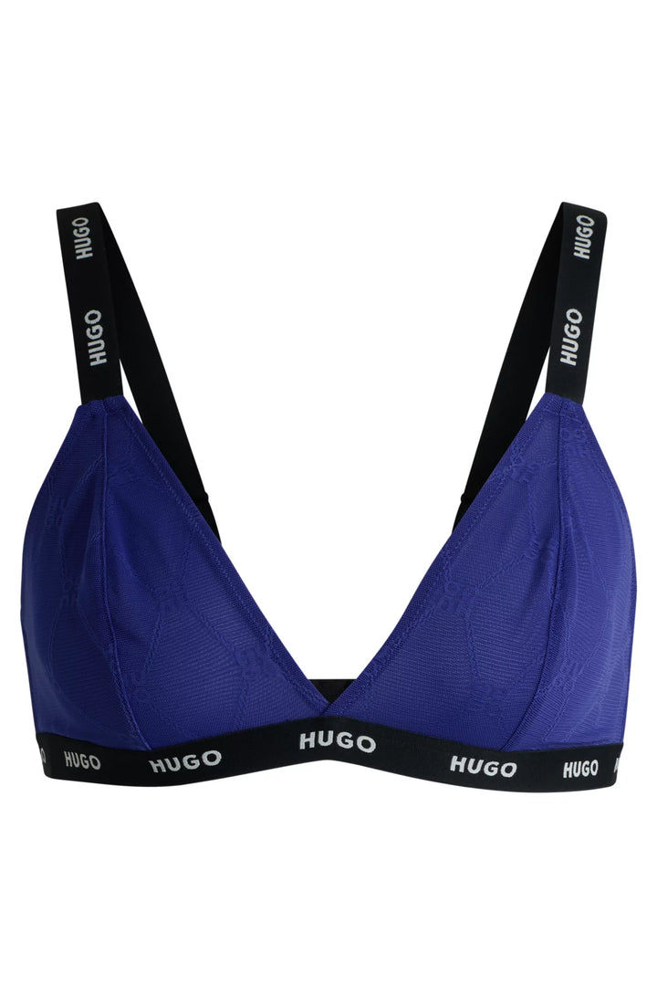 HUGO Signature-lace triangle bra with logo details