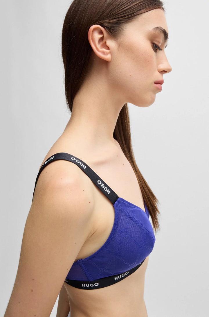 HUGO Signature-lace triangle bra with logo details