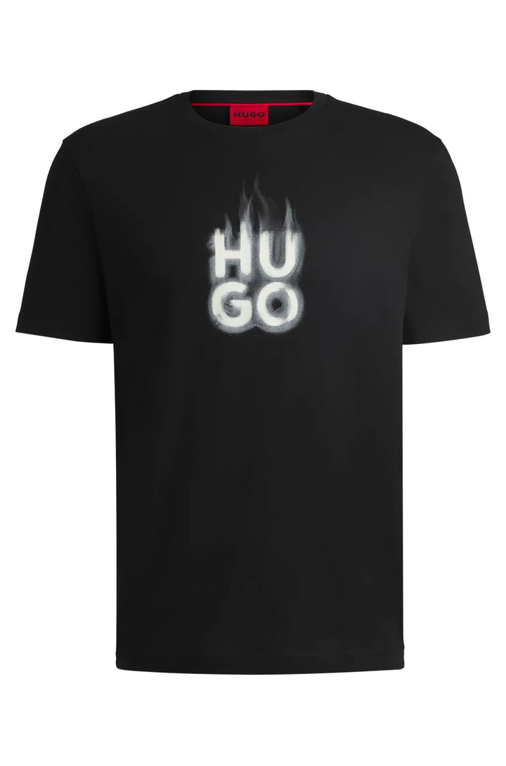 HUGO COTTON-JERSEY T-SHIRT WITH STACKED SMOKE LOGO