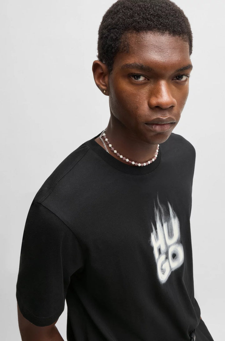 HUGO COTTON-JERSEY T-SHIRT WITH STACKED SMOKE LOGO