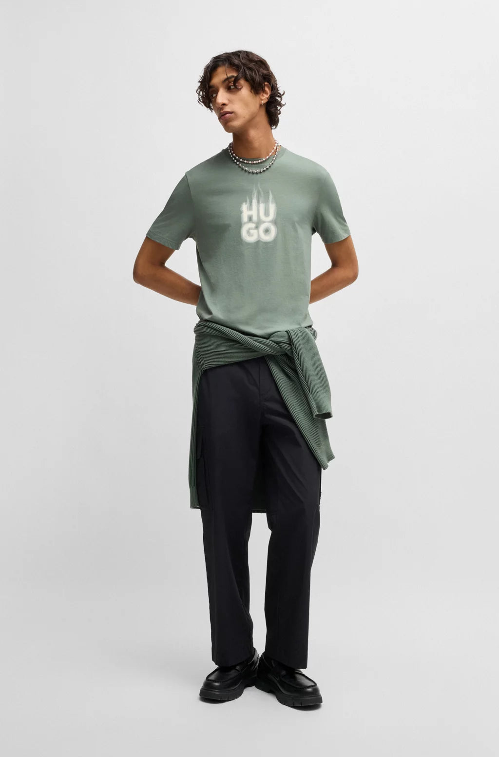 HUGO COTTON-JERSEY T-SHIRT WITH STACKED SMOKE LOGO