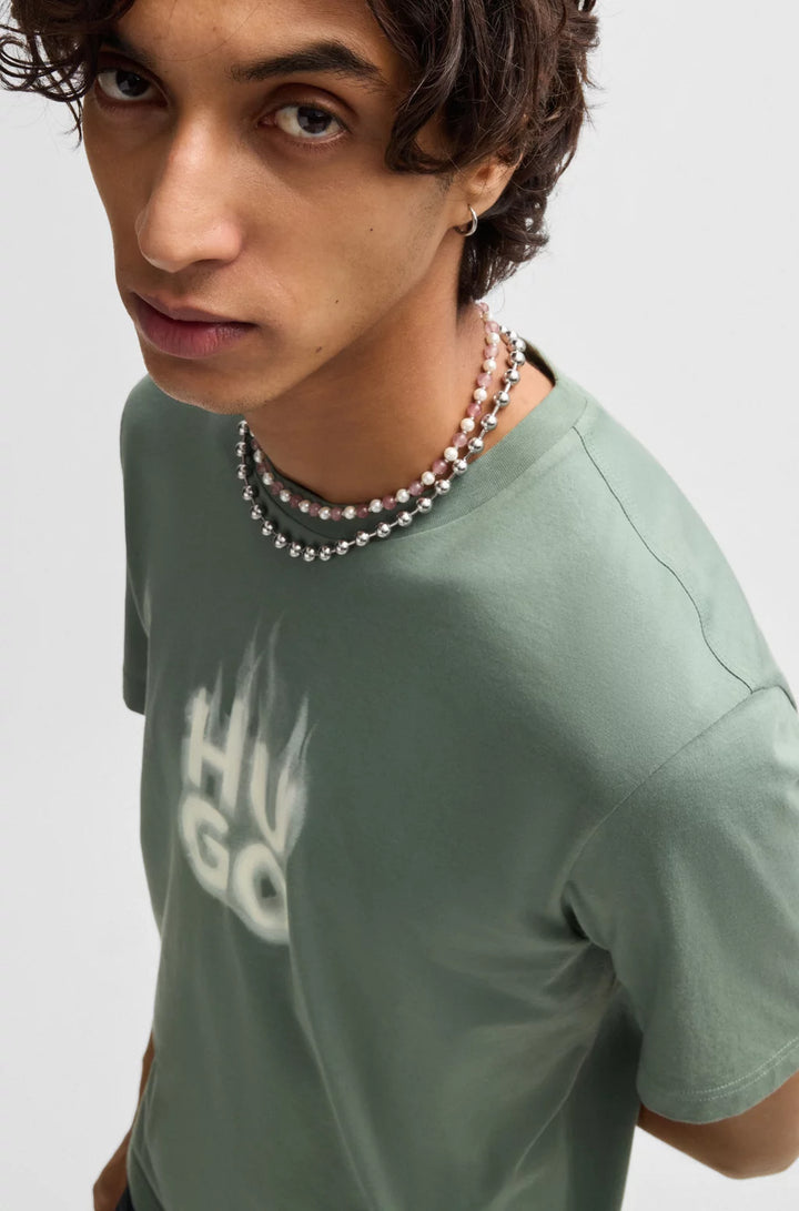 HUGO COTTON-JERSEY T-SHIRT WITH STACKED SMOKE LOGO