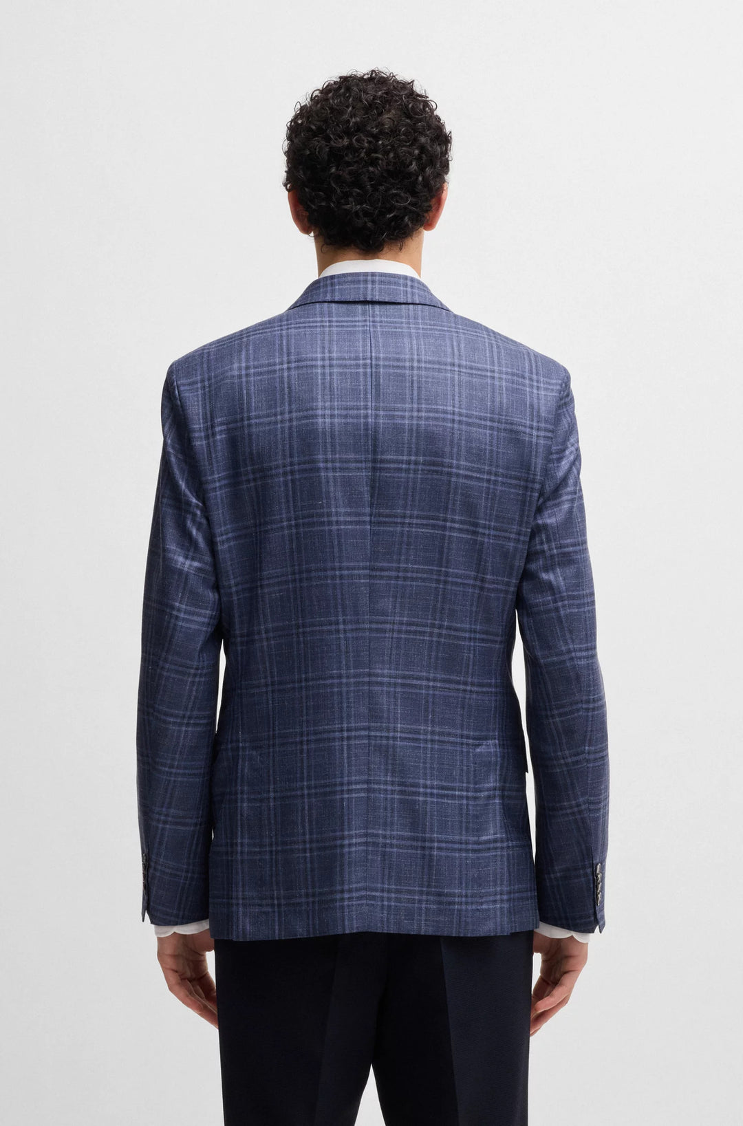 Boss Slim-fit blazer in checked virgin wool, silk and linen