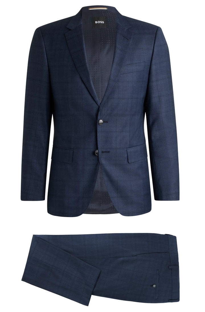 Boss Slim-fit suit in checked wool and silk