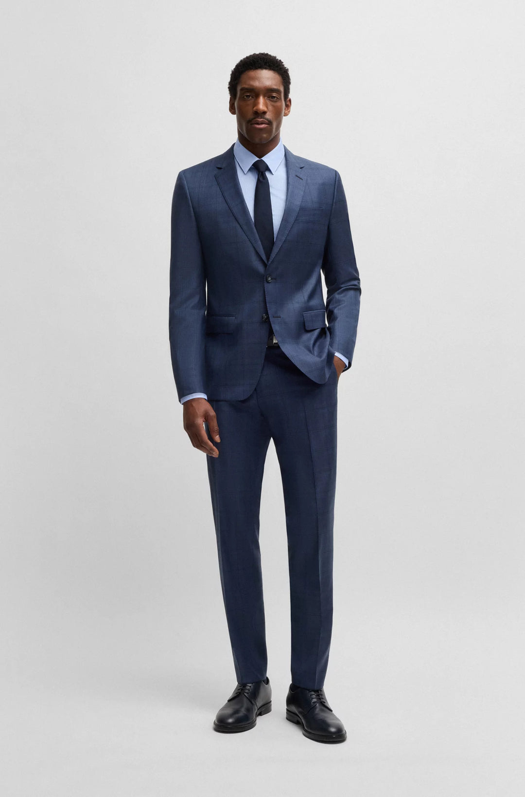 Boss Slim-fit suit in checked wool and silk